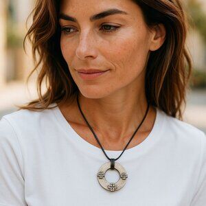 Vintage  "EH" Steampunk  Celtic Cross Wheel  Pendant Necklace Industrial Edgy